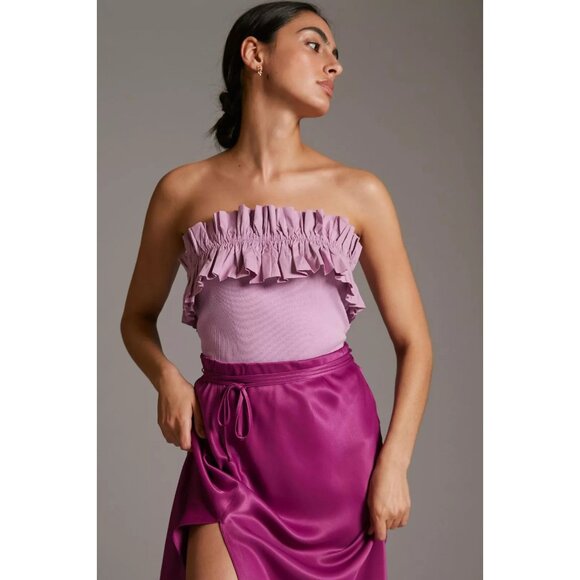 Maeve Anthropologie Poplin Ruffle Blouse Tube Top Ribbed Strapless S NWD 260886 - Picture 1 of 10